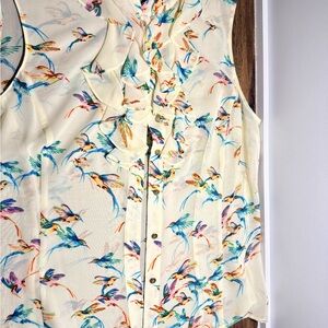 Chiffon Bird Print Sleeveless Blouse